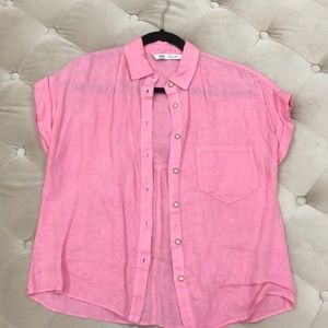 Zara pink linen button down